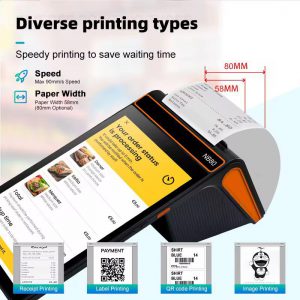 Terminal POS Portable Android avec imprimante 80mm intégrée et lecteur de codes-barres